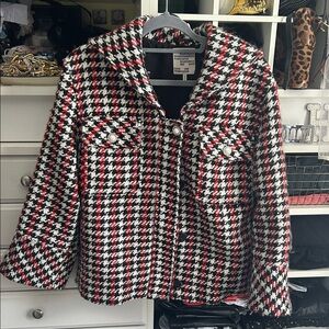 Stylish Houndstooth Blazer in Black, White, and Red